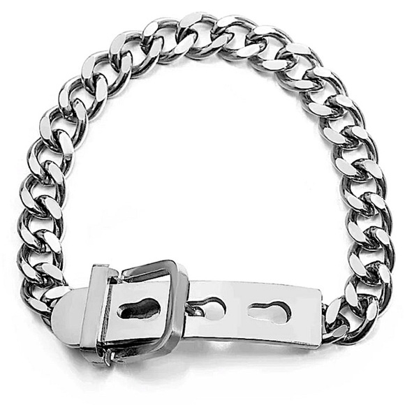 Belt Buckle Silver Chain Bracelet Stainless Steel - Picture 2 of 8